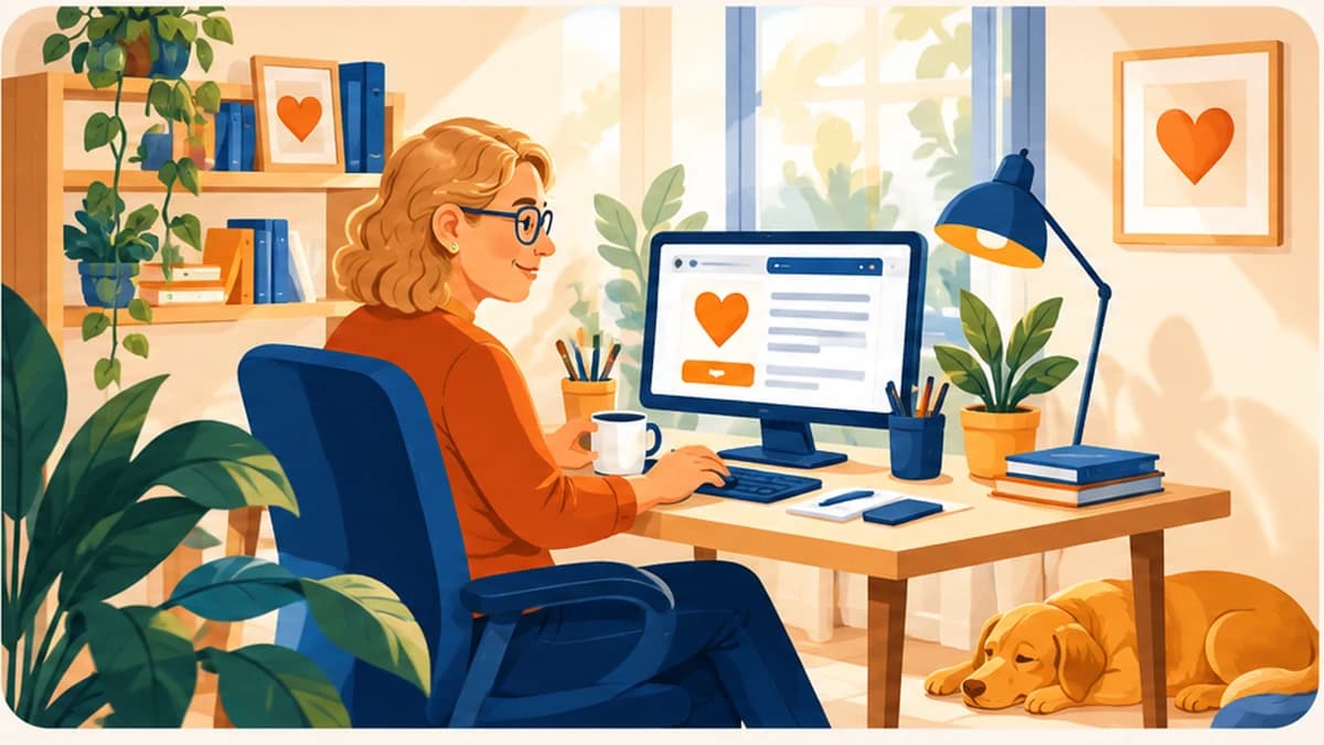 Persona realizando una donación online con corazones
